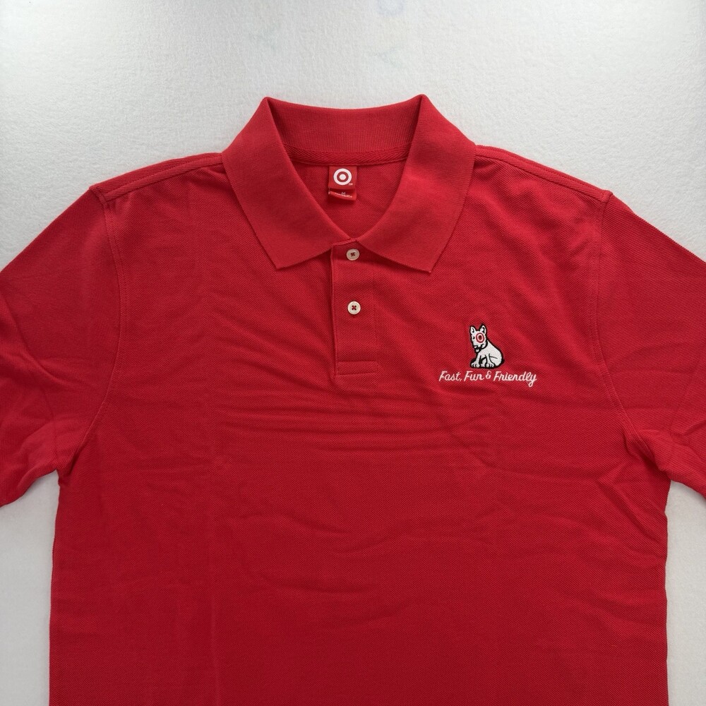 Vintage 90s Target Polo Shirt Men M Red Bullseye Dog Embroidered Employee
